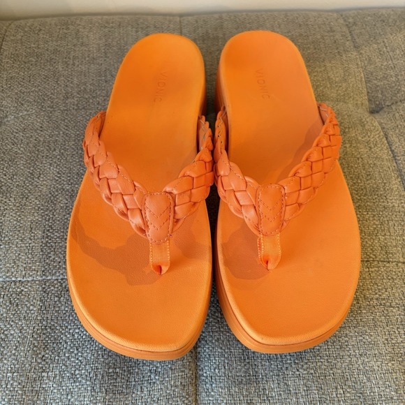 Vionic Womens Ortho SlipOn/FlipFlop Sunrise Orange Thong Braided Platform Sz9 - Picture 2 of 7